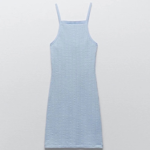 Zara Light Blue Knit Halter Mini Dress NWT Size Small - Picture 5 of 6